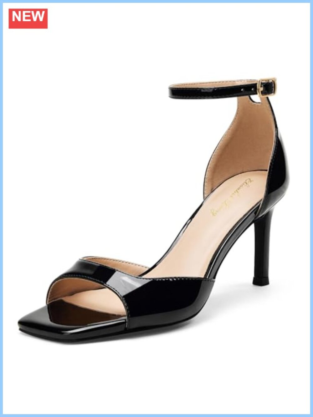 3 Inch Stiletto Heeled Sandal Square Peep Toe Ankle Strap Formal Party